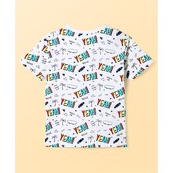 Pine Kids Single Jersey Knit Half Sleeves Night Suit With Text Print - White