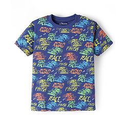 Pine Kids Single Jersey Knit Half Sleeves Shorts Night Suit with Racing Car Print - Blue