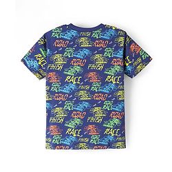 Pine Kids Single Jersey Knit Half Sleeves Shorts Night Suit with Racing Car Print - Blue