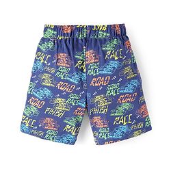 Pine Kids Single Jersey Knit Half Sleeves Shorts Night Suit with Racing Car Print - Blue