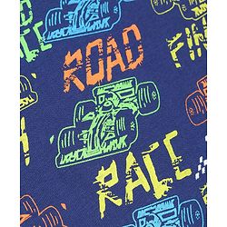 Pine Kids Single Jersey Knit Half Sleeves Shorts Night Suit with Racing Car Print - Blue