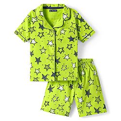 Pine Kids Single Jersey Knit Half Sleeves Front Open Shirt & Short Night Suit  with Star Print - Neon Green