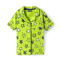 Pine Kids Single Jersey Knit Half Sleeves Front Open Shirt & Short Night Suit  with Star Print - Neon Green