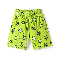 Pine Kids Single Jersey Knit Half Sleeves Front Open Shirt & Short Night Suit  with Star Print - Neon Green