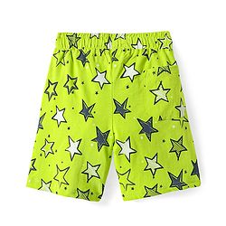 Pine Kids Single Jersey Knit Half Sleeves Front Open Shirt & Short Night Suit  with Star Print - Neon Green