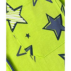 Pine Kids Single Jersey Knit Half Sleeves Front Open Shirt & Short Night Suit  with Star Print - Neon Green
