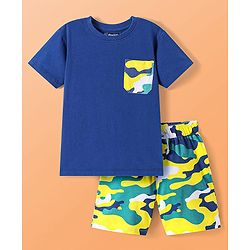 Pine Kids Single Jersey Knit Half Sleeves T-Shirt & Short Night Suit  with Abstract Print - Navy Blue