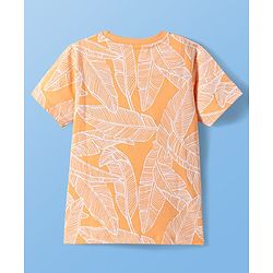 Pine Kids Single Jersey Knit Half Sleeves T-Shirt & Short Night Suit  with Leaves Print - Orange