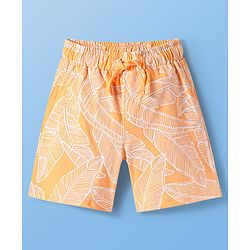 Pine Kids Single Jersey Knit Half Sleeves T-Shirt & Short Night Suit  with Leaves Print - Orange