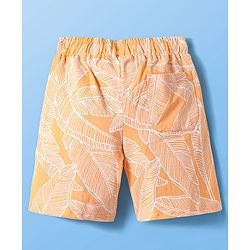 Pine Kids Single Jersey Knit Half Sleeves T-Shirt & Short Night Suit  with Leaves Print - Orange