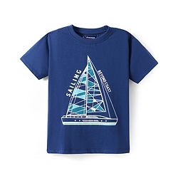 Pine Kids Single Jersey Half Sleeves Shorts Night Suit with Ship Print - Navy Blue