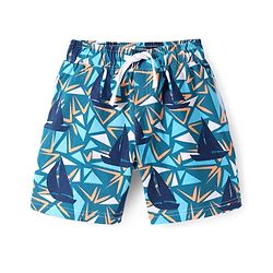 Pine Kids Single Jersey Half Sleeves Shorts Night Suit with Ship Print - Navy Blue