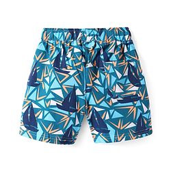 Pine Kids Single Jersey Half Sleeves Shorts Night Suit with Ship Print - Navy Blue