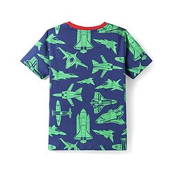 Pine Kids Single Jersey Knit Half Sleeves Shorts Night Suit with Aeroplane Print - Navy Blue