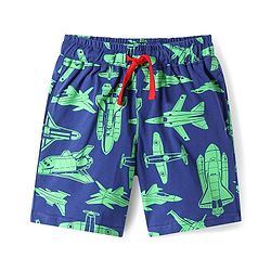 Pine Kids Single Jersey Knit Half Sleeves Shorts Night Suit with Aeroplane Print - Navy Blue