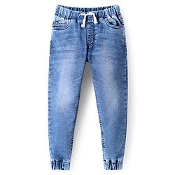 Pine Kids Woven Full Length Solid Washed Denim Jeans - Light Blue