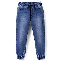 Pine Kids Woven Full Length Solid Washed Denim Joggers - Blue