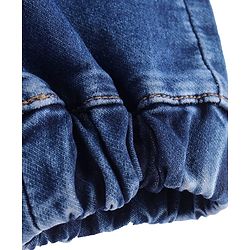 Pine Kids Woven Full Length Solid Washed Denim Joggers - Blue