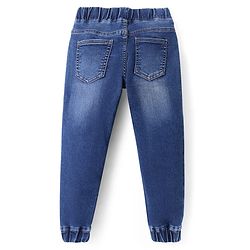Pine Kids Woven Full Length Solid Washed Denim Joggers - Blue