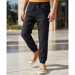 Pine Kids Woven Full Length Solid Washed Denim Jeans - Black