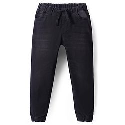 Pine Kids Woven Full Length Solid Washed Denim Jeans - Black
