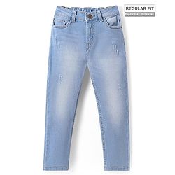Pine Kids Woven Full Length Solid Washed Denim Jeans - Light Blue