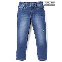 Pine Kids Woven Full Length Solid Washed Denim Jeans - Blue