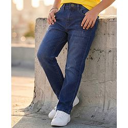 Pine Kids Woven Full Length Solid Washed Denim Jeans - Navy Blue
