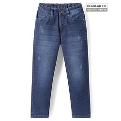 Pine Kids Woven Full Length Solid Washed Denim Jeans - Navy Blue