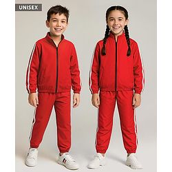 Pine Active Woven Full Sleeve Tracksuit with Tape Detailing - Red
