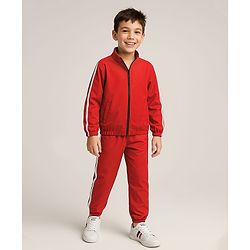 Pine Active Woven Full Sleeve Tracksuit with Tape Detailing - Red