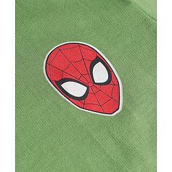 Pine Kids Marvel Terry Knit Half Drop Shoulder Sleeves T-Shirt with Spider Man Front & Back Graphic - Green
