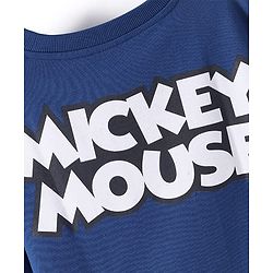 Pine Kids Disney Terry Knit Half Drop Shoulder Sleeves Over Size Fit T-Shirt with Mickey Mouse Graphic - Navy Blue