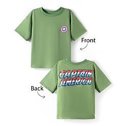 Pine Kids Marvel Terry Knit Half Drop Shoulder Sleeves T-Shirt with Captain America Graphic - Green