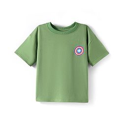 Pine Kids Marvel Terry Knit Half Drop Shoulder Sleeves T-Shirt with Captain America Graphic - Green