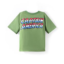 Pine Kids Marvel Terry Knit Half Drop Shoulder Sleeves T-Shirt with Captain America Graphic - Green