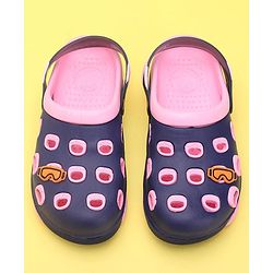 Pine Kids Clogs with Back Strap Closure & Sunglasses Applique - Pink & Navy Blue