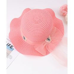 Pine Kids Straw Hat With Butterfly Applique Pink - Diameter 17 cm