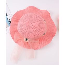 Pine Kids Straw Hat With Butterfly Applique Pink - Diameter 17 cm
