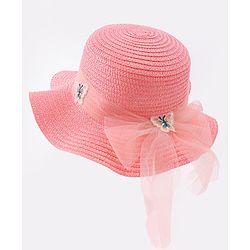 Pine Kids Straw Hat With Butterfly Applique Pink - Diameter 17 cm