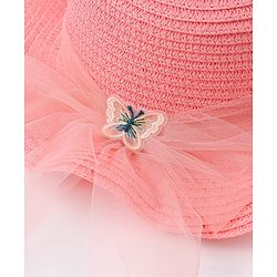 Pine Kids Straw Hat With Butterfly Applique Pink - Diameter 17 cm
