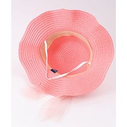 Pine Kids Straw Hat With Butterfly Applique Pink - Diameter 17 cm