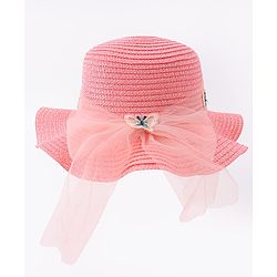 Pine Kids Straw Hat With Butterfly Applique Pink - Diameter 17 cm