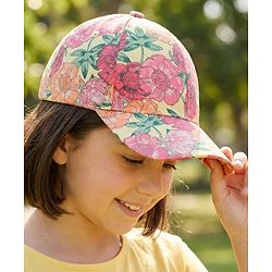 Pine Kids Cotton Baseball Cap With Floral Print - Yellow
