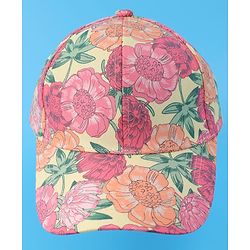 Pine Kids Cotton Baseball Cap With Floral Print - Yellow