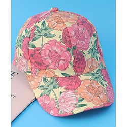 Pine Kids Cotton Baseball Cap With Floral Print - Yellow