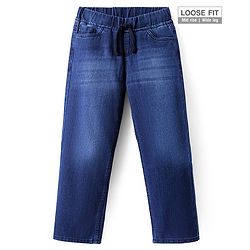 Pine Kids Woven Full Length Solid Washed Denim Jeans - Navy Blue