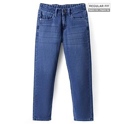 Pine Kids Woven Full Length Solid Washed Denim Jeans - Blue