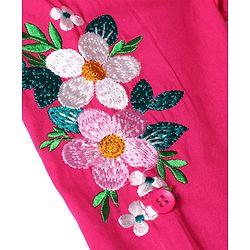 Pine Kids Cotton Woven Full Sleeves Collared Front Open Shirt Dress with Floral Embroidery - Dark Pink
