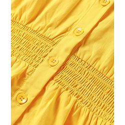 Pine Kids Cotton Woven Full Sleeves Front Open Collared Shirt Dress with Floral Embroidery - Yellow